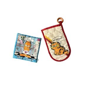 Vintage‎ Garfield Oven Mitt and Pot Holder Set Jim Davis Retro Kitchen Decor